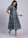 Myra Indigo Trellis Twist Midi Dress
