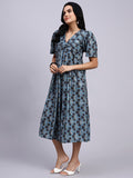 Myra Indigo Trellis Twist Midi Dress