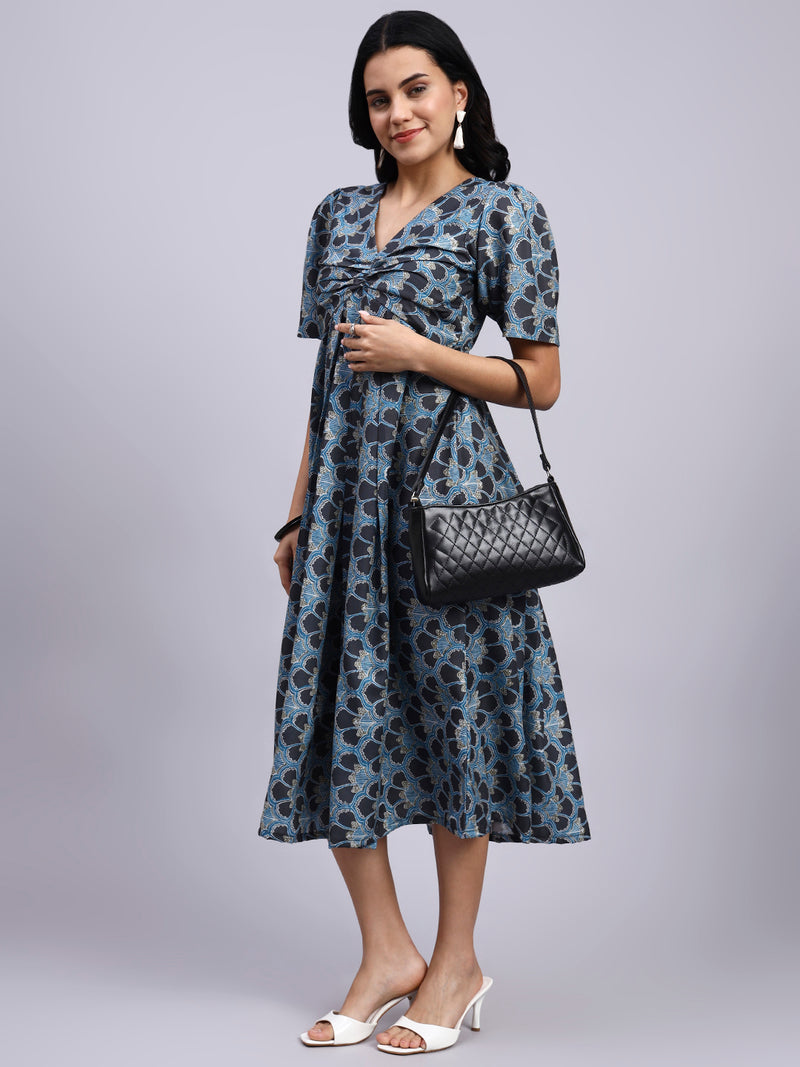 Myra Indigo Trellis Twist Midi Dress