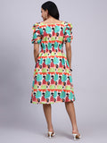 Rhea Pop Art Puff Sleeve Midi Dress