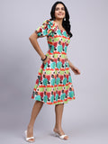 Rhea Pop Art Puff Sleeve Midi Dress