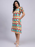 Rhea Pop Art Puff Sleeve Midi Dress