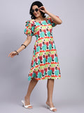 Rhea Pop Art Puff Sleeve Midi Dress
