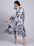 Ira Monochrome Marble Tiered Midi Dress