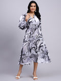Ira Monochrome Marble Tiered Midi Dress