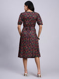 Nyra Noir Floral Wrap Midi Dress