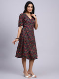 Nyra Noir Floral Wrap Midi Dress