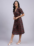 Nyra Noir Floral Wrap Midi Dress