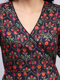 Nyra Noir Floral Wrap Midi Dress