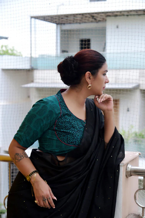 Teal Green Bagh Block Print Cotton Blouse