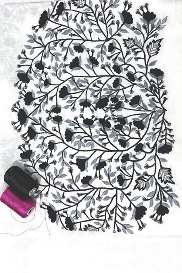 BLACK AND WHITE FLORAL EMBROIDERY COTTON BLOUSE MATERIAL