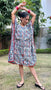 Blue Red Block Printed Cotton Short Kaftan