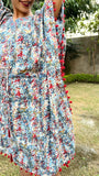 Blue Red Block Printed Cotton Short Kaftan