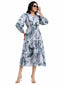 Kyna Sage Marble Print Tiered Midi Dress