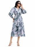 Kyna Sage Marble Print Tiered Midi Dress