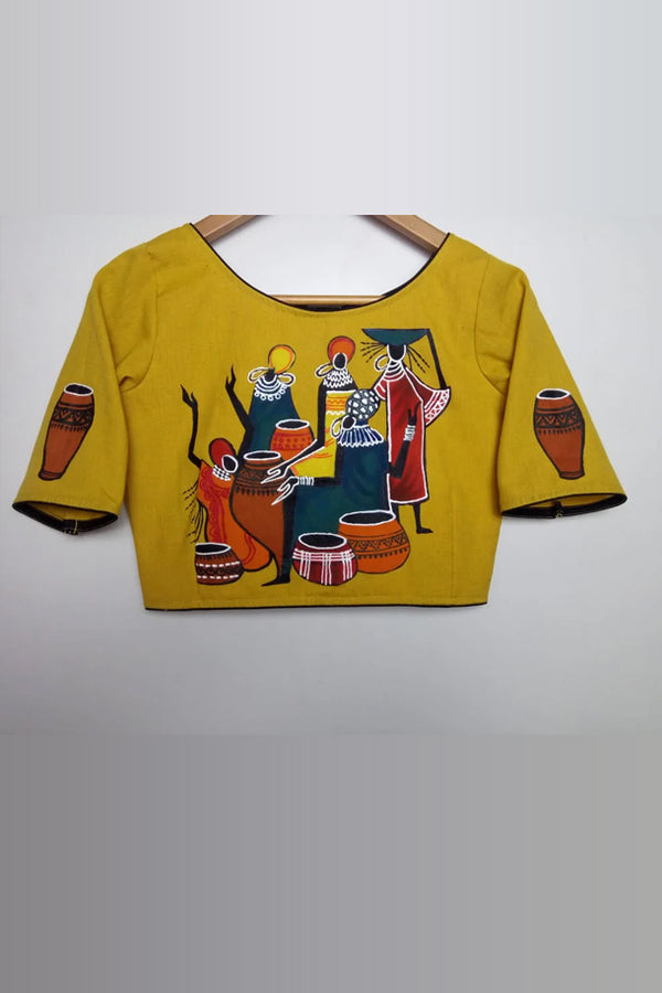 Yellow Hand Painted Cotton Blouse