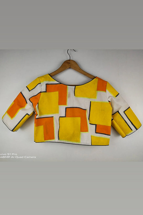 Yellow Orange White Abstract Hand Painted Blouse