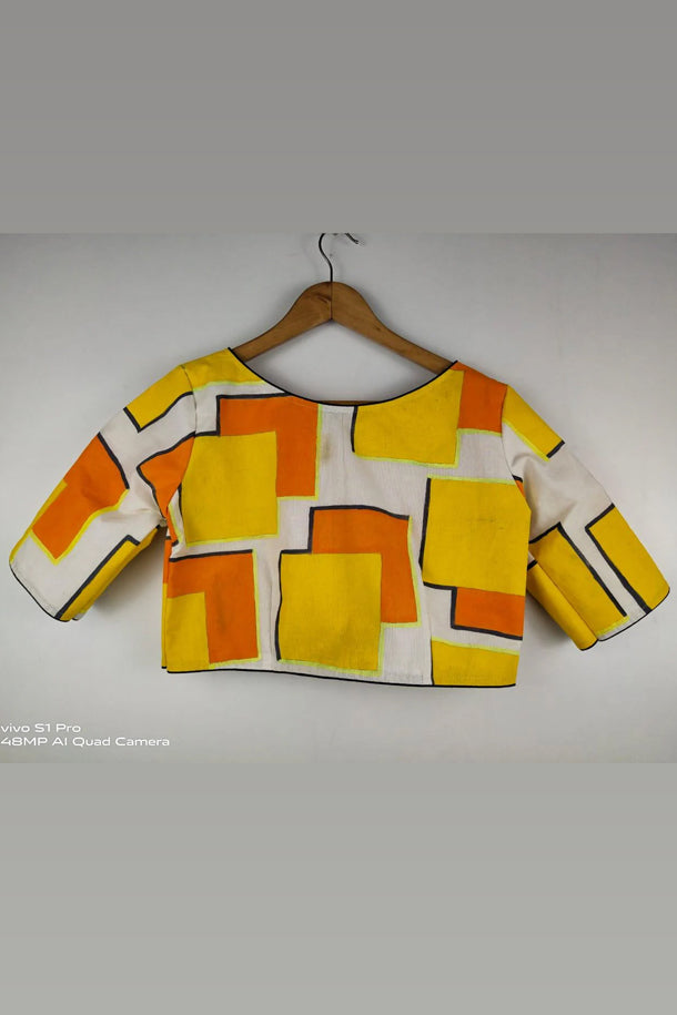 Yellow Orange White Abstract Hand Painted Blouse