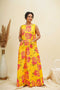 Yellow Pink Sleeveless Maxi  Dress