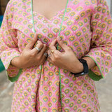 Salmon Pink Green Mughal Print Lounge Set  - thesaffronsaga