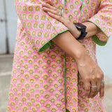 Salmon Pink Green Mughal Print Lounge Set  - thesaffronsaga