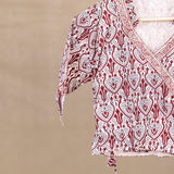 Maroon White Bagh Print Angrakha Crop Top Style Blouse  - thesaffronsaga