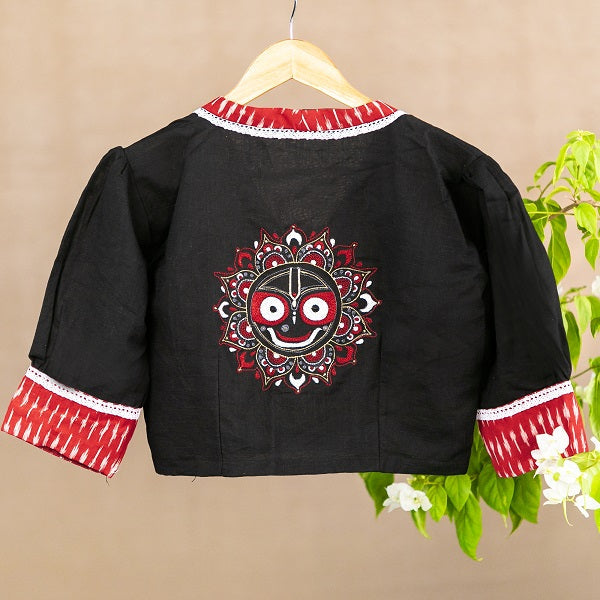 Black Red Ikkat Embroidered Blouse  - thesaffronsaga
