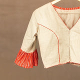Cream Orange Ikkat Embroidered Blouse  - thesaffronsaga