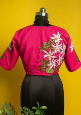 Fuchsia Pink Parijat Embroidered Cotton Blouse  - thesaffronsaga