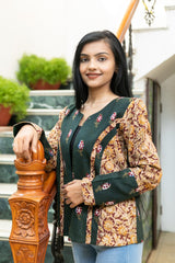 Nandana And Kalamkari Hand Block Printed Cotton Short Jacket  - thesaffronsaga