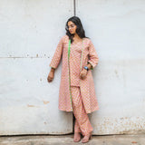 Salmon Pink Green Mughal Print Lounge Set  - thesaffronsaga