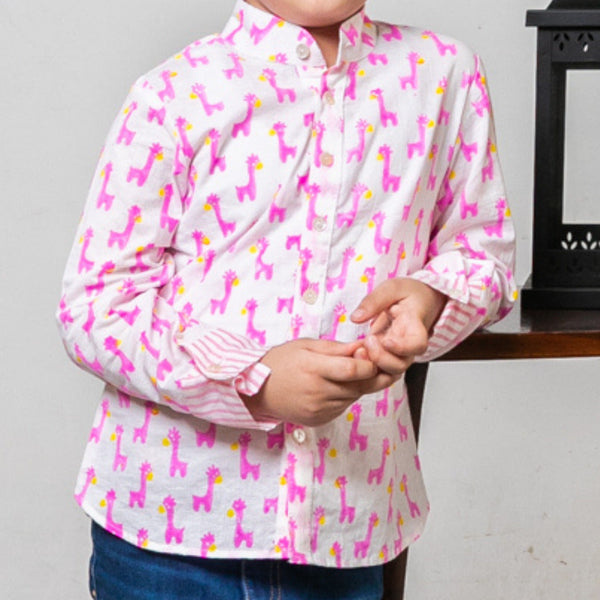 Boy's Pink Animal Print Shirt  - thesaffronsaga