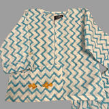 Embroidered White and blue chevron Block print Unisex Co-ord Set