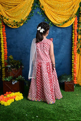 Girl’s Traditional Three Piece Cotton Red and White Lehnga/Chaniya Choli Dupatta Set  - thesaffronsaga
