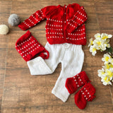 Red hand-knitted woolen pajama  - thesaffronsaga