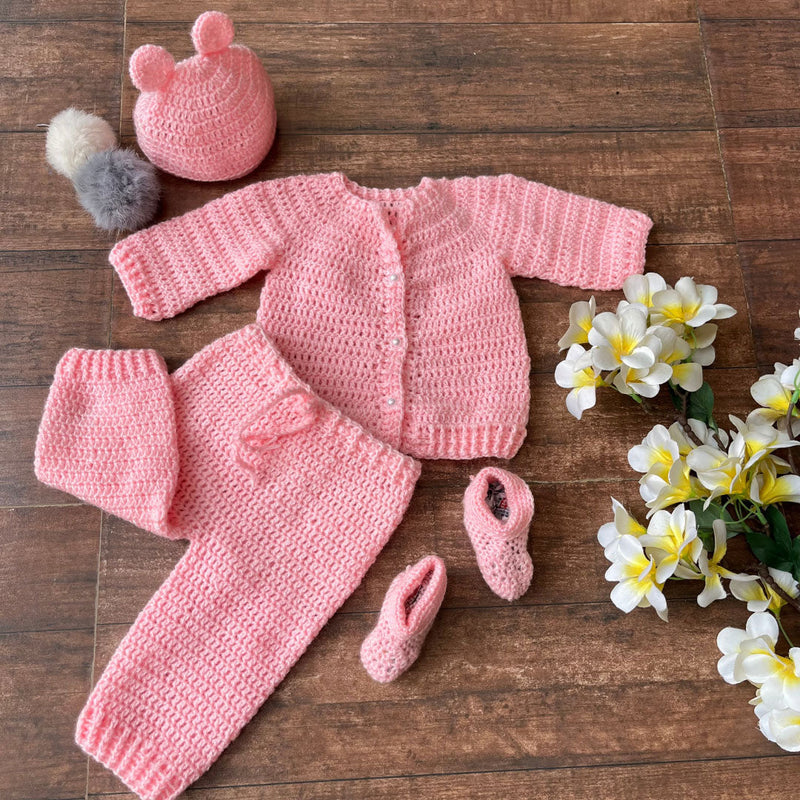 Peach pink hand-knitted soft wollen pajama  - thesaffronsaga