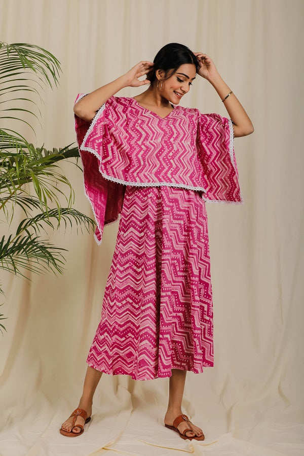 Pink Chevron Block Print Poncho Dress For New Mom  - thesaffronsaga
