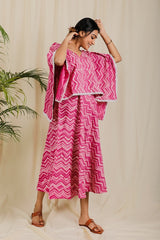 Pink Chevron Block Print Poncho Dress For New Mom  - thesaffronsaga