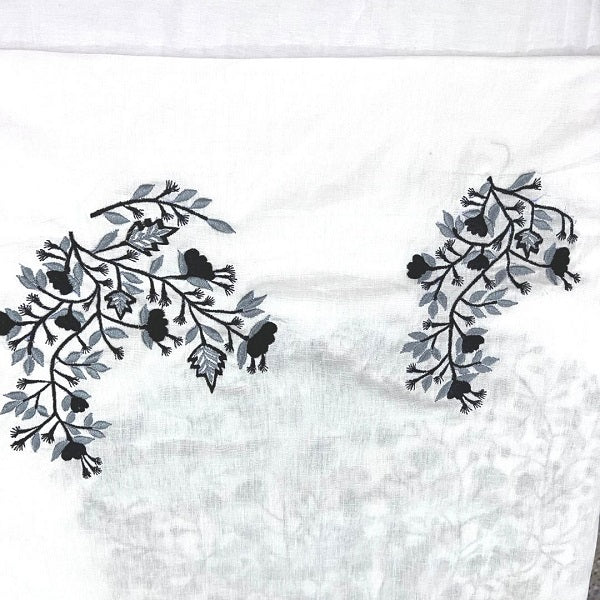 BLACK AND WHITE FLORAL EMBROIDERY COTTON BLOUSE MATERIAL  - thesaffronsaga