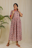 Blush Pink Floral Block Print Dress For New Mom  - thesaffronsaga