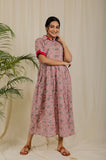 Blush Pink Floral Block Print Dress For New Mom  - thesaffronsaga