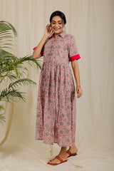 Blush Pink Floral Block Print Dress For New Mom  - thesaffronsaga