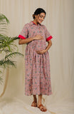 Blush Pink Floral Block Print Dress For New Mom  - thesaffronsaga