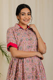 Blush Pink Floral Block Print Dress For New Mom  - thesaffronsaga