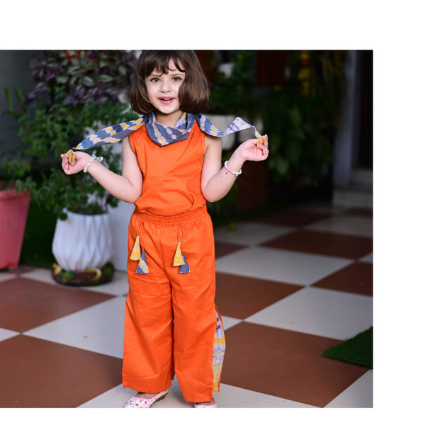 Girl's Orange Top & Flared Pant Set  - thesaffronsaga
