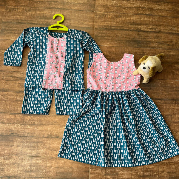 Brother & Sister Pink & Blue Co-Ord Set Duo  - thesaffronsaga