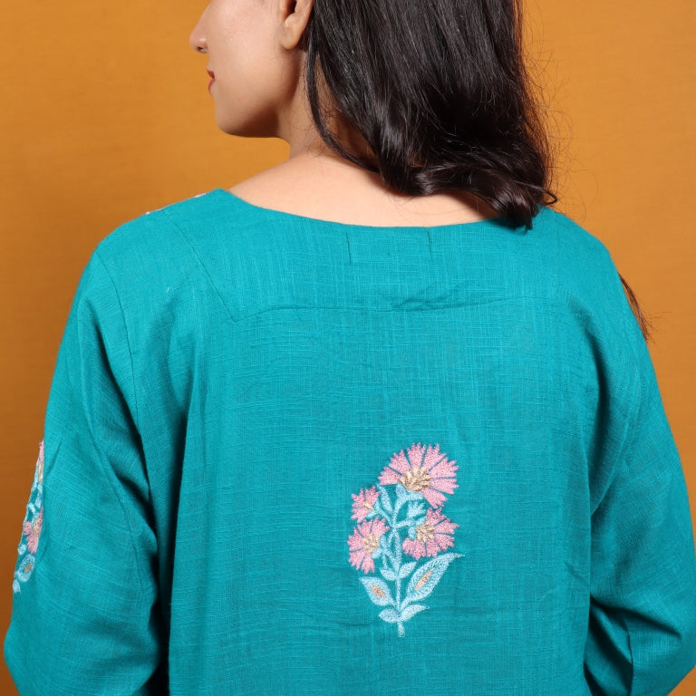 Ramya - Rama Green Embroidered Kurta  - thesaffronsaga