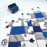 WHITE BLUE ABSTRACT HANDPAINTED COTTON BLOUSE MATERIAL  - thesaffronsaga