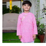 Pink & White Boy's Kurta Pyjama Set  - thesaffronsaga