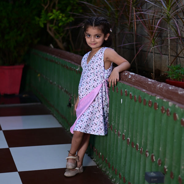 Girl's pink & white overlap reversible dress  - thesaffronsaga